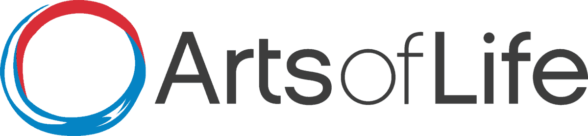 Logo of Arts of Life featuring a stylized circle in red and blue with the text "Arts of Life" in black.